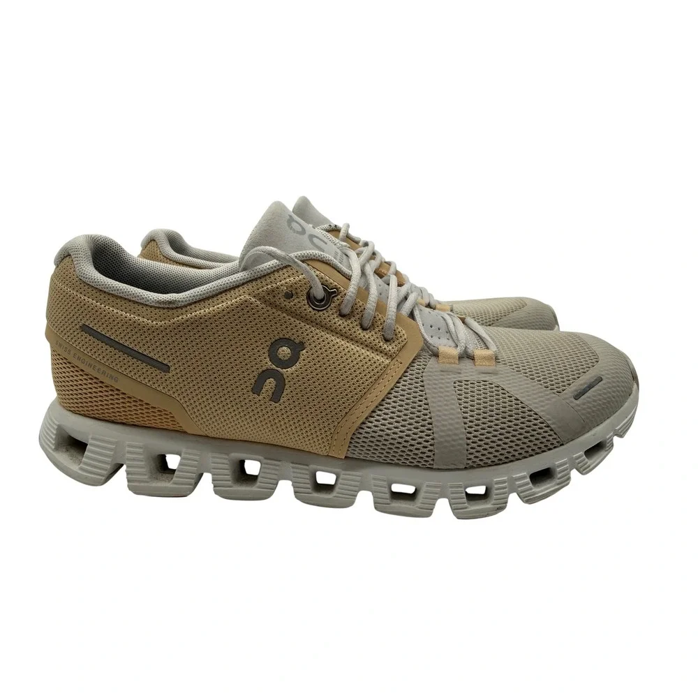 On Cloud 5 Running Shoes Womens 7.5 Tan Grey Excellent CloudTec Sneakers